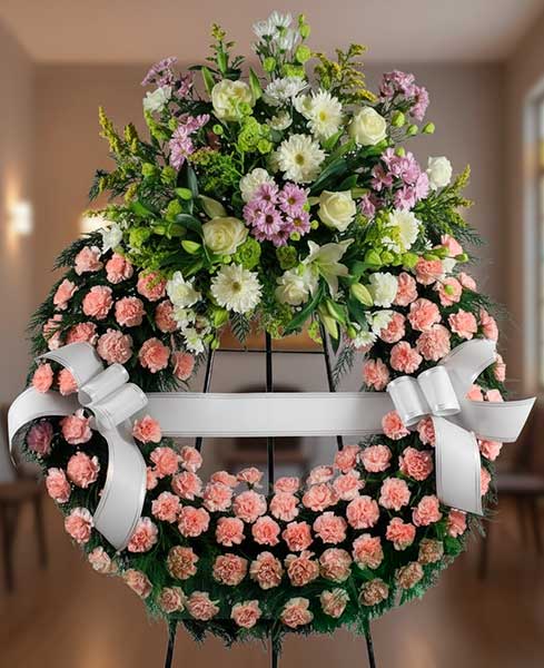 Corona Funerària un capçal tonalitats roses
