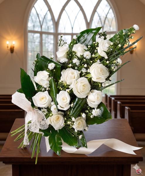 Ram funerari de 12 roses blanques